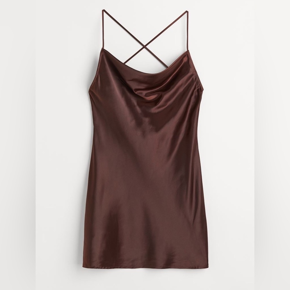 H&M divided Brown Satin crisscross back, mini dress